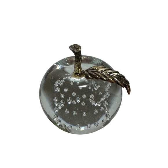 Glass‎ Apple Paperweight Art Glass Bubble Design Decorative Fruit Decor - Picture 1 of 5